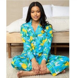 Printfresh Women's Lemon Zest 3-Piece Pajama Set Blue Yellow Cotton- Size 2X